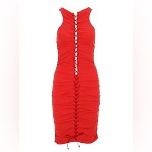 NWT BEN TAVERNITI UNRAVEL PROJECT Red Lace-Up Dress